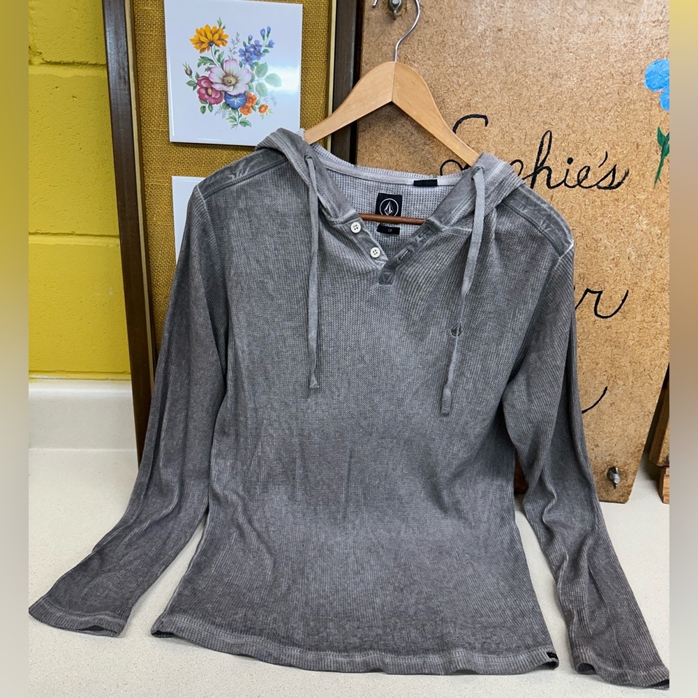 Volcom Charcoal Hooded Lightweight Long Sleeve Shirt Small